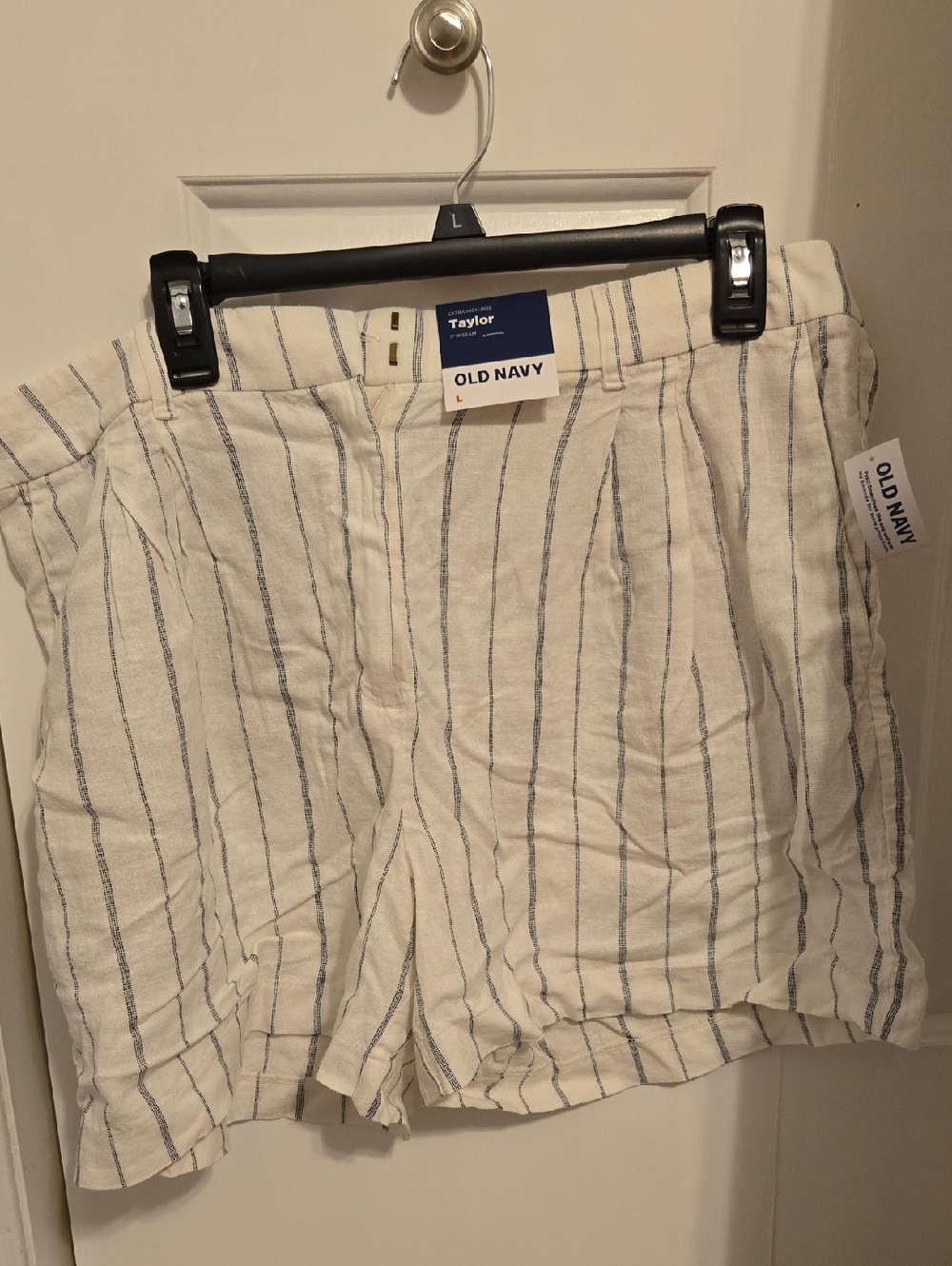 Old Navy Cream Shorts with Blue Stripes